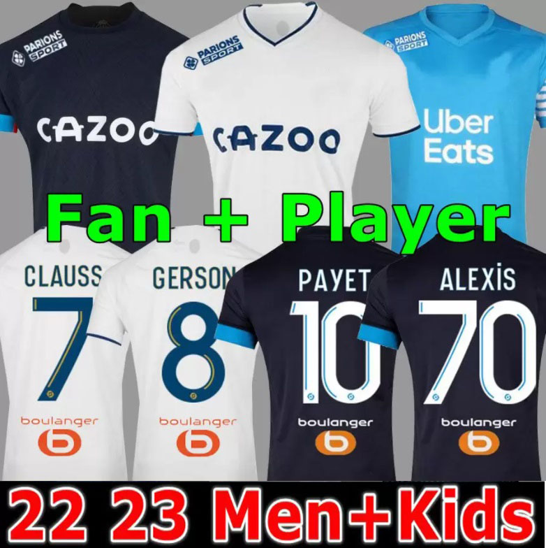 Alexis Guendouzi Soccer Jersey 22 23 Olympique de Marseille 2022 2023 Om Milik Maillot Foot sous Clauss Konrad Payet Football Shirts Men Kid Kit