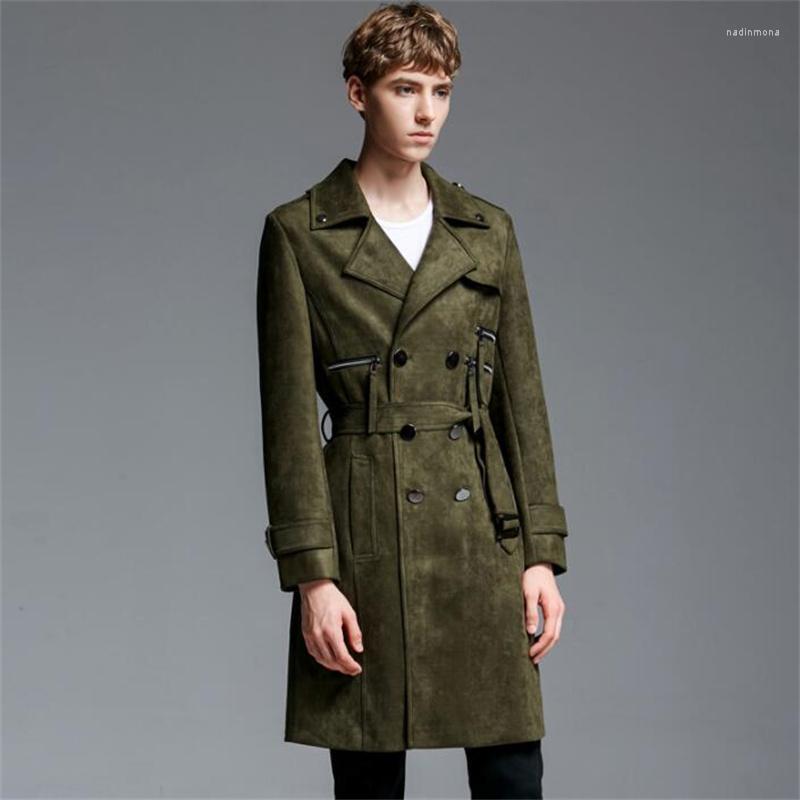 

Men' Trench Coats Mens Man Army Green Deerskin Sobretudo Masculino Longo Clothes Slim Fit Overcoat Long Sleeve 2022 DesignerMen' Nadi22, Black