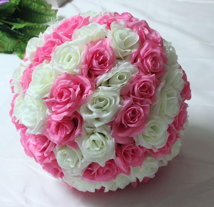 

Decorative Flowers & Wreaths 6.8inch(17cm) Wedding Flower Ball Centerpieces Silk Rose Kissing Balls Pomanders Hanging Decoration, White