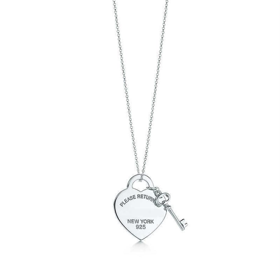 Please Return to New York Heart Key Pendant Necklace Original 925 Silver Love Necklaces Charm Women DIY Charm Jewelry Gift Clavicl197d