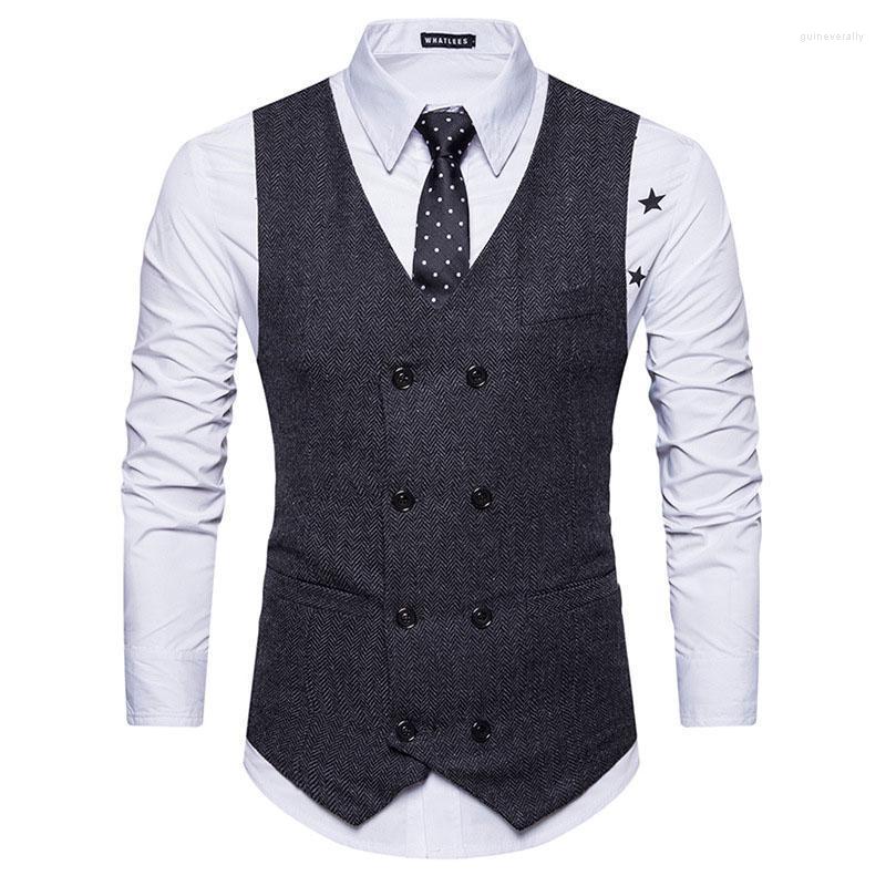 

Men' Vests Men Suit Vest Gilet Costume Fashion Casual Business Waistcoat Sleeveless Double Breasted Slim Fit Male Guin22, Coffee