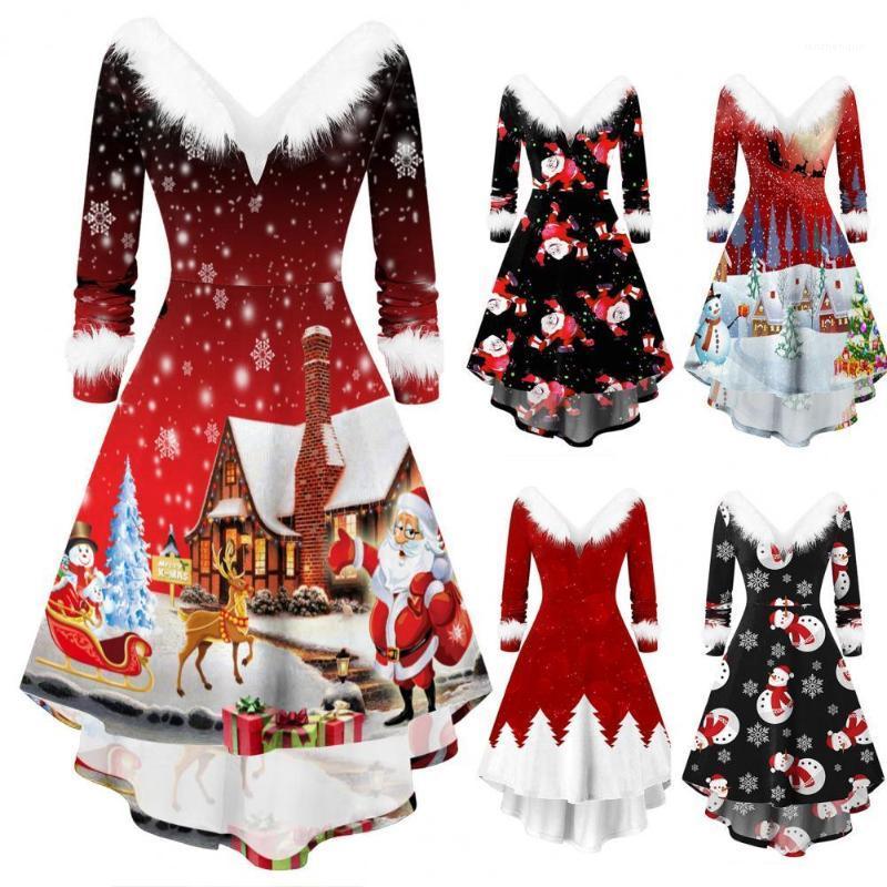 

Casual Dresses Attractive Vintage Snowman Pattern Dress Christmas Swing Autumn Winter Santa Claus Print