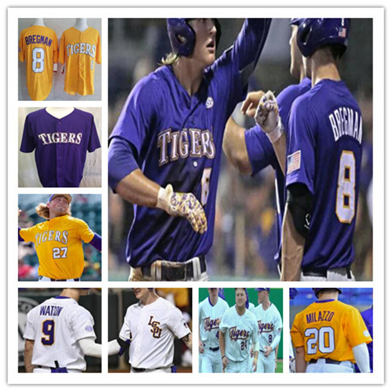 

LSU Tigers College Baseball stitched Jerseys CWS DJ LeMahieu Alex Bregman Nola Gausman Aaron Hill Custom Jerseys Purple Yellow White