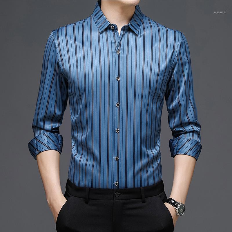 

Blue Pinestriped Business Big Size Mens Classic Shirts Smooth Clothes For Fashion Work Dress Blackish Green Blouses Large Men's Casual, White