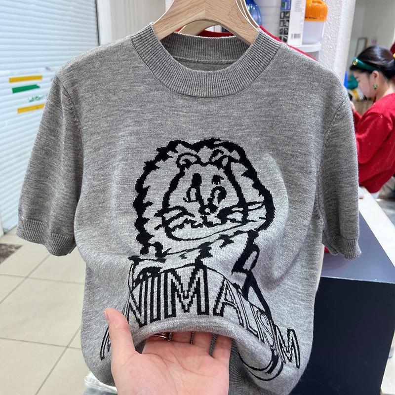 

Women's T-Shirt O-Neck T-shirty Damskie Short Sleeve Knitted T Shirt Women Clothes Casual Woman Tshirts Fashion Tops Mujer CamisetasWomen's, Gray