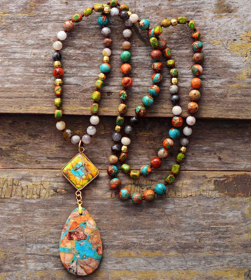 

Pendant Necklaces Gorgeous Natural Stones Antique Charm Geometrci Necklace Women Elegant Rosary Jewelry Gifts WholesalePendant