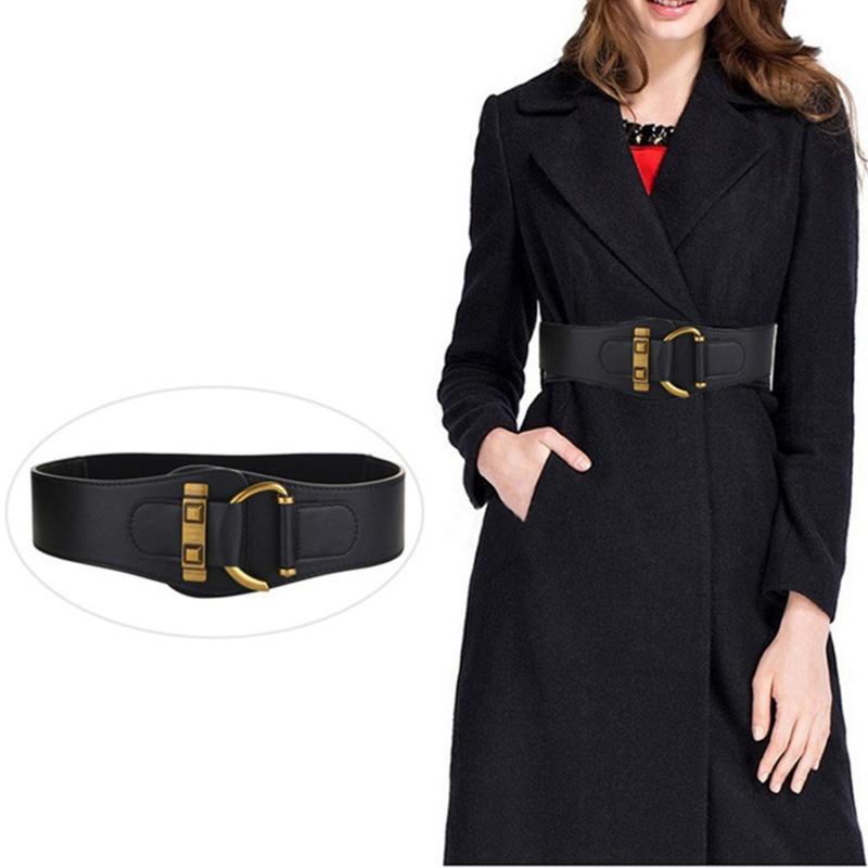 

Belts Fashion Real Genuine Leather Elastic Female Overcoat Wide Waist Seal Patent Down Jackets Cowhide Belt For Women, Red