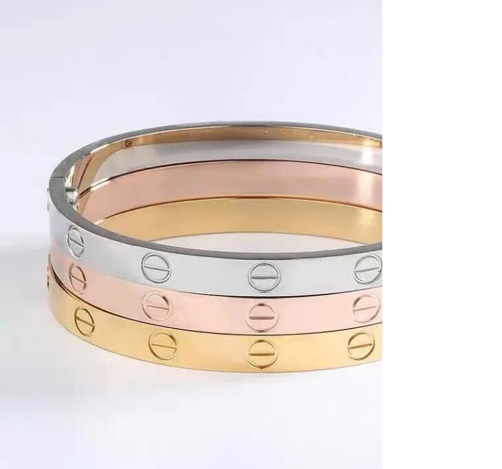 

Bangle Charm Bracelet titanium steel gold Silver 18K rose gold nail head and tail diamond smooth couple original packaging-1