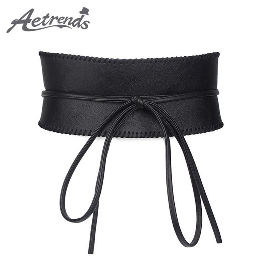 

Belts [AETRENDS] Women Soft Leather Self Tie Wrap Cinch Belt Obi Style Wide Waist Band D-0112277K, Black
