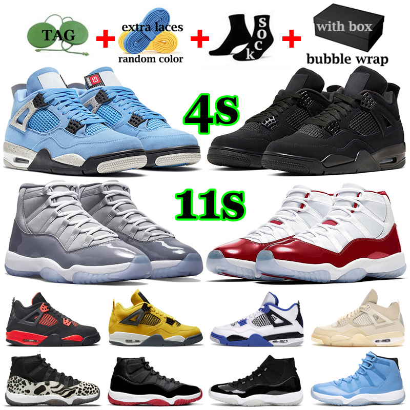 With Box Jumpman Jorden Retro 4 Men Basketball Shoes 11 Mens Womens Sneakers 4s Black Cat University Blue Red Thunder Cool Grey 11s Bred Cherry Outdoor Sports Trainers