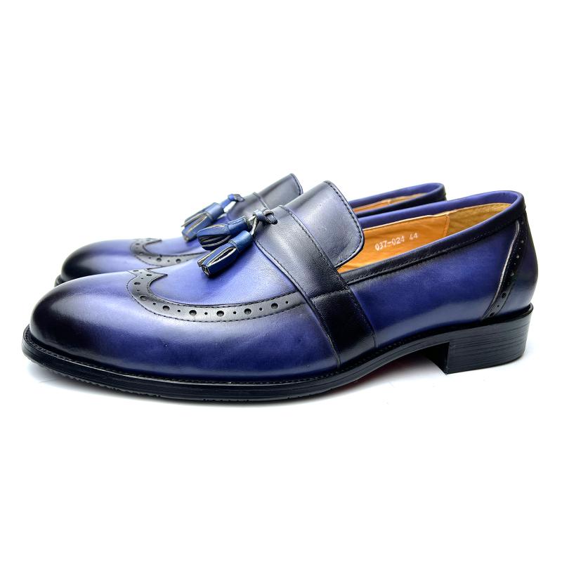 

Dress Shoes Luxury Itailian Handmade Men's Leather Casual Men Blue Slip On Tassels Loafers Office Wedding MaleDress