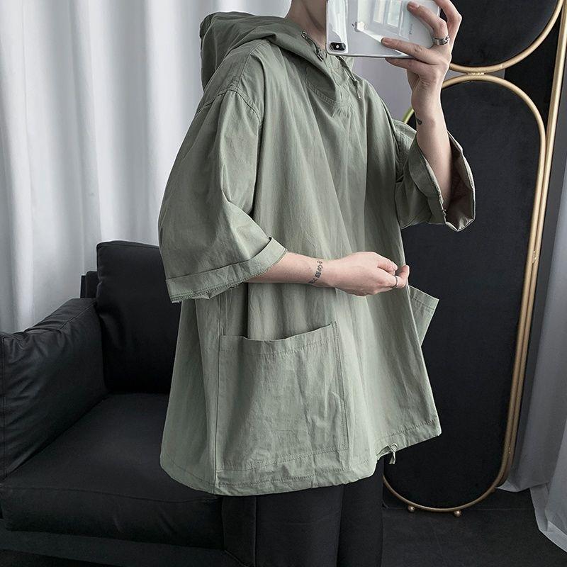 

Men's Hoodies & Sweatshirts Sweatshirt Summer Fashion Green Black 2022 Hoodie Short Sleeve Pockets Clothing Men Oversized Hip Hop Top Basket