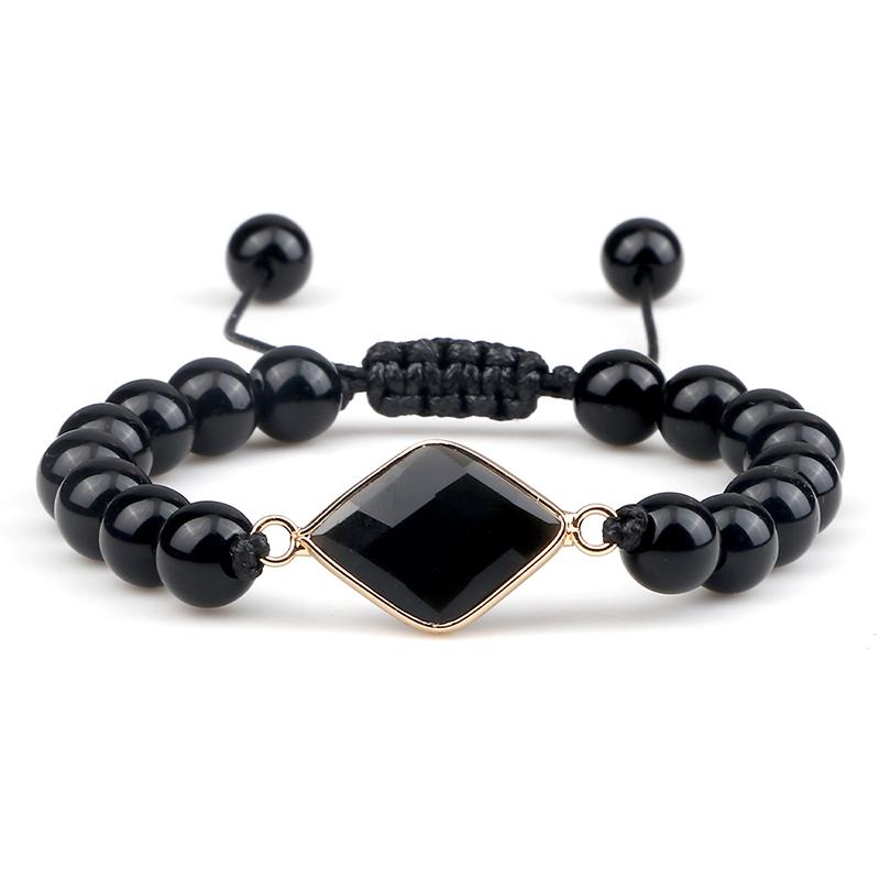 

Beaded Strands Minimalist Natural Black Light Stone Bracelet Men 8mm Rhombus Charm Handmade Braided Bracelets&Bangles Women Yoga Jewelry