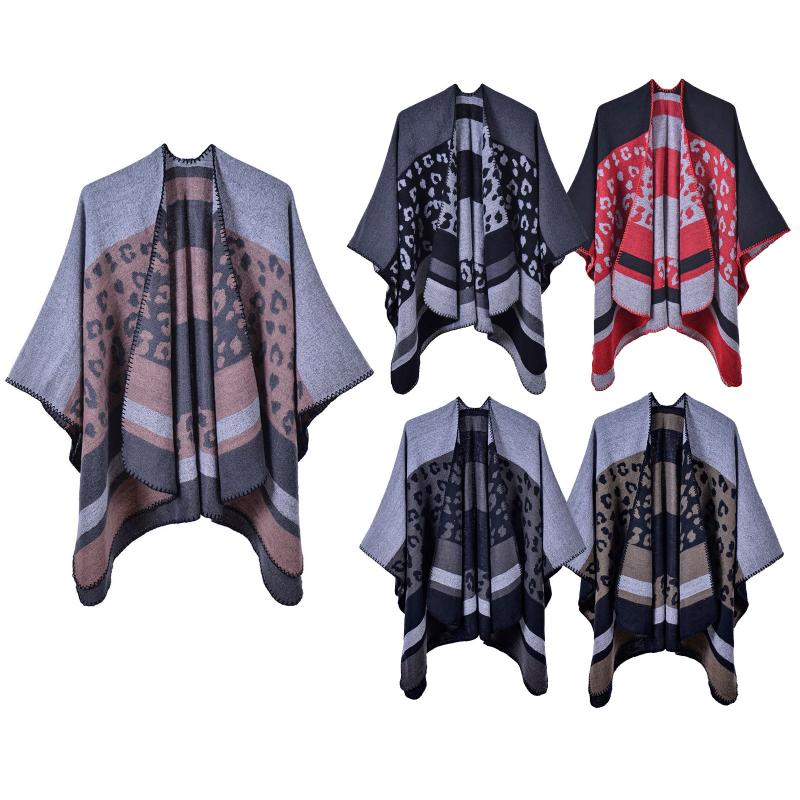 

Women's Jackets Shawls And Wraps For Women Leopard Print Open Front Knitted Winter Thick Super Soft Cardigans Sweater Ruana CapeWomen's, Pink