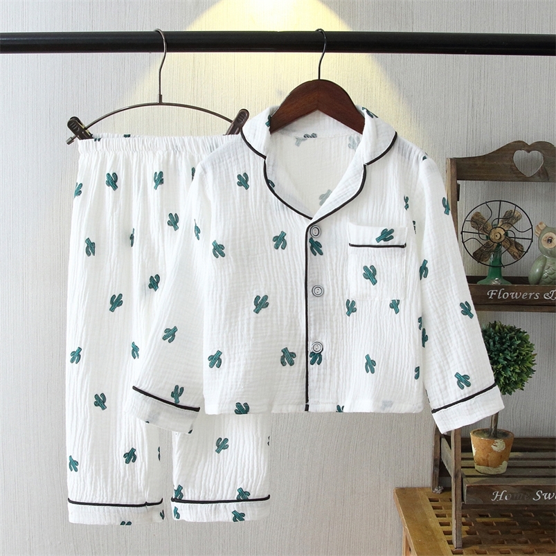 

Spring and summer children's cotton gauze pajamas Girls Boys Cotton Yarn children's thin long sleeve short sleeve home clothes 220627
