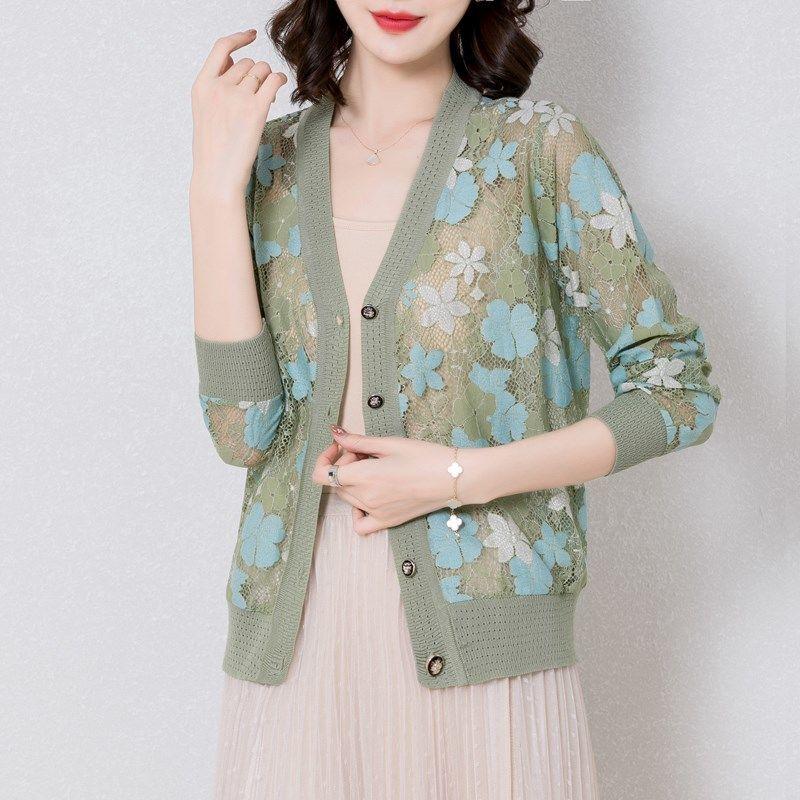 

Women' Jackets Women Lace Hollow Out Knitwear Summer Spring Ice Silk Knit Cardigan Long Sleeve Thin Knitted Outerwear E105, Pink