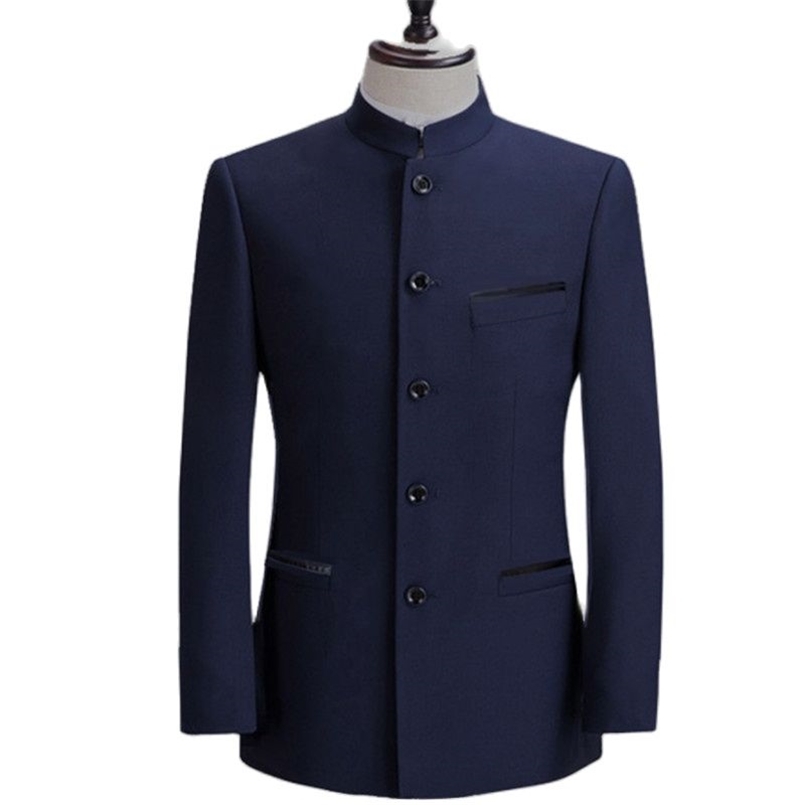 

Men's Tracksuits Chinese Style Mandarin Stand Collar Business Casual Wedding Slim Fit Blazer Men Suit Jacket Male Coat 4XL 220826, Black