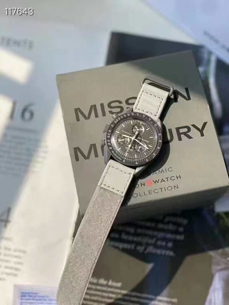 

Bioceramic Moonswatch Quarz Chronograph Mens Watch Mission To Mercury 42mm Real Black Nylon Luxury Watch James montre de luxe Limited Edition master wristwatches, Style 2 original box + watch