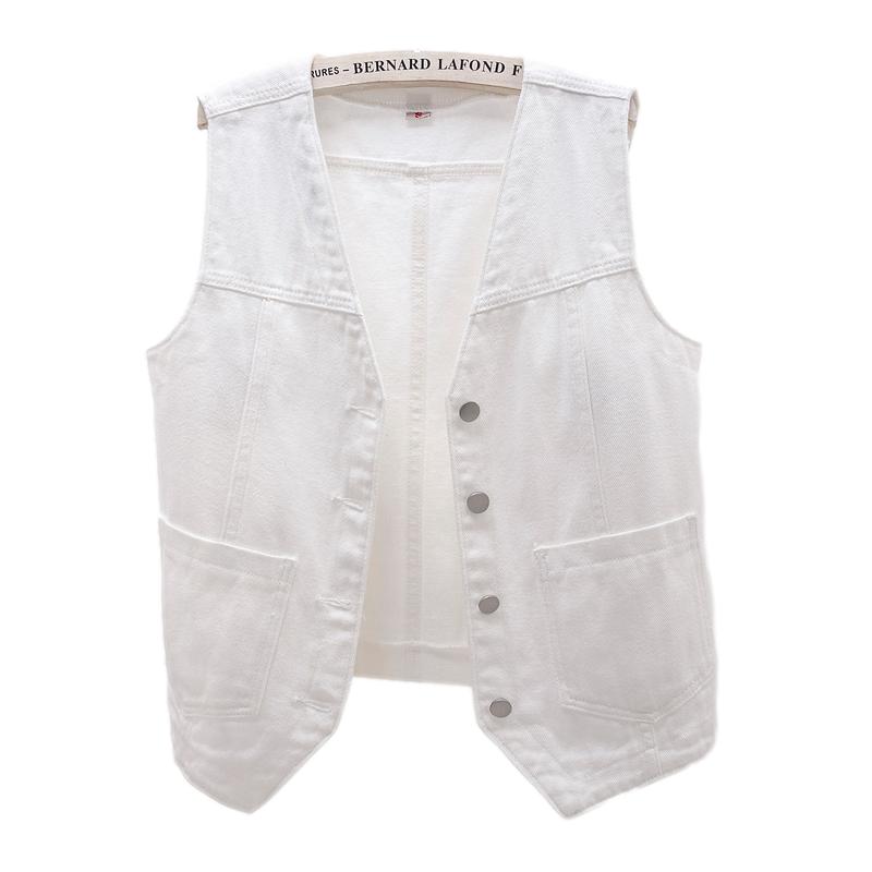

Women' Vests Summer Thin White Denim Vest Women Loose Casual Short Waistcoat Cowboy Sleeveless Jacket V Neck Big Pocket Jeans FemaleWomen