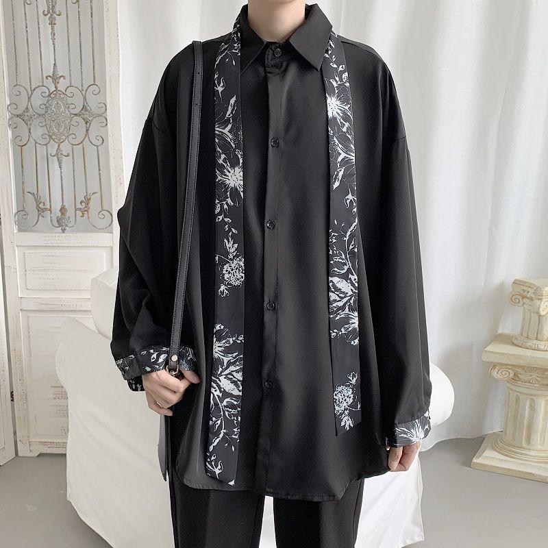 

Women's Blouses & Shirts Deeptown Harajuku Oversized Black Women Streetwear Casual Gothic Cool Long Sleeve With Tie Fashion Loose GothWomen'