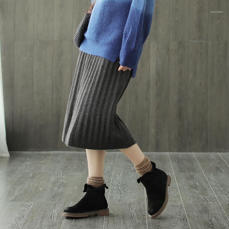 

Skirts Autumn Winter Skirt Fashion Women Slim-type Solid Color Ladies Blended Casual Pleated 2022 Mori Girl, Black