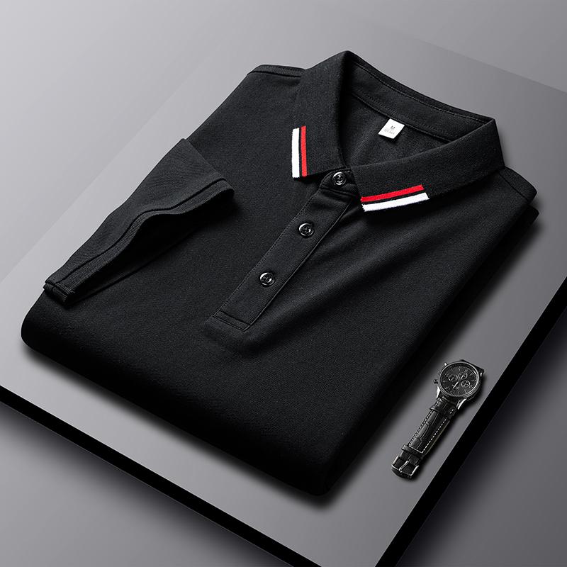

Men's Polos High Quality Men Shirt Summer Business Solid Color Sleeve Turn Down Collar Slim Top 2022 Fashion Brand ClothingMen's Men'sMen's, Black