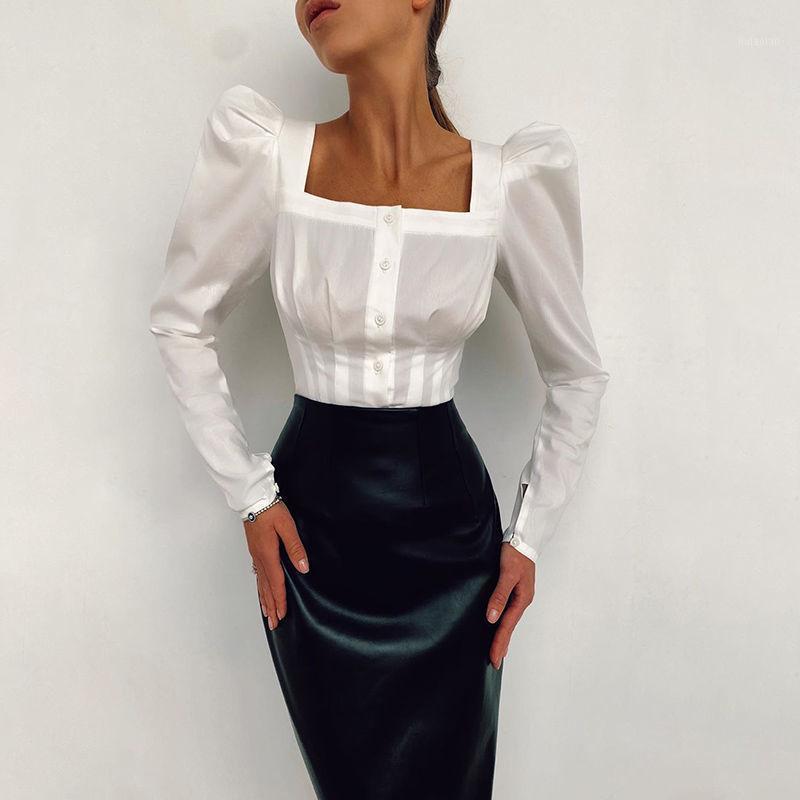 

Women' Blouses & Shirts Women Blouse Square Collar Puff Sleeve Autumn Cardigan Top 22413g Blusas Mujer De Moda, Black