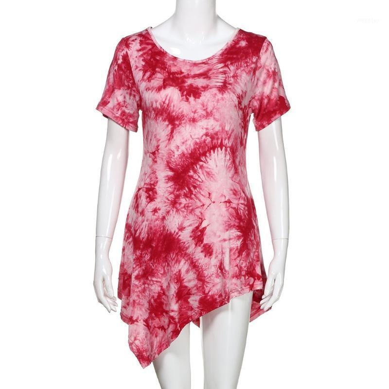 

Women' Blouses & Shirts Women Flower Blouse Casual Tee-shirt Irregular O-neck Printed Female Short Sleeve Tops Cotton Solid Rose Floral, Red