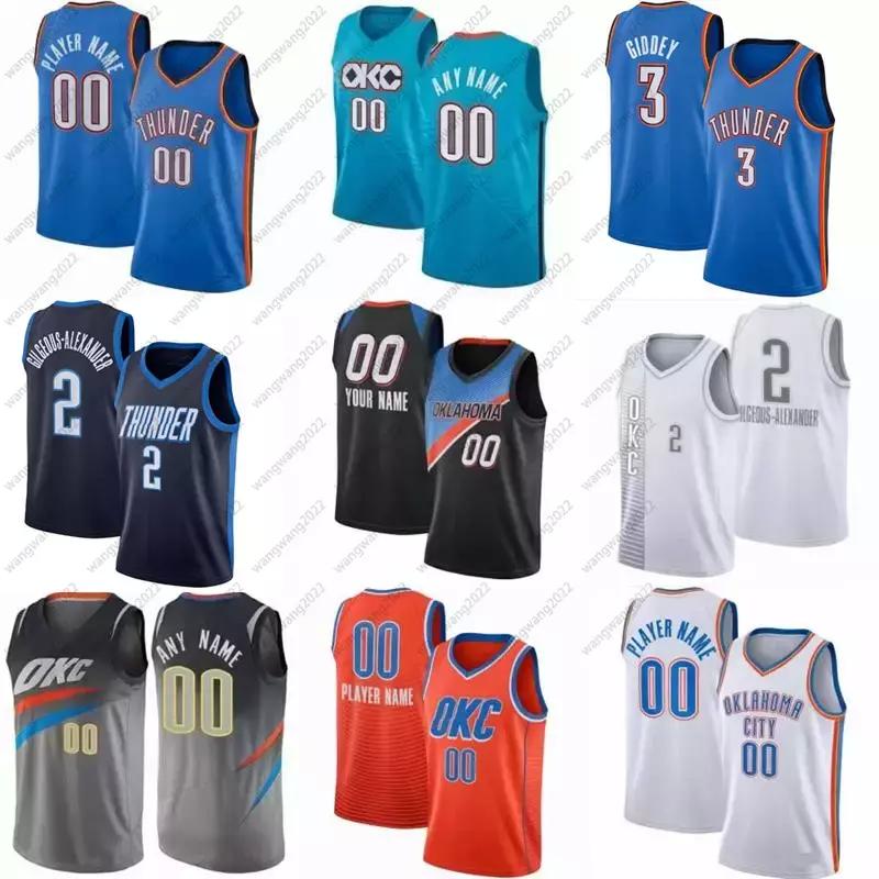 

OKC Thunders Jersey Custom Shai 2 Gilgeous-Alexander Basketball Jerseys 3 Josh Giddey Josh City 17 Pokusevski Darius Luguentz Dort Russell 0, Colour 11