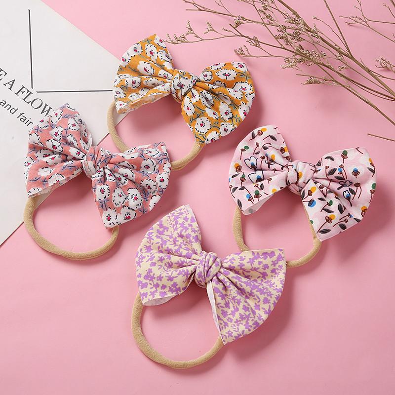 

Hair Accessories Handtied Print Bow Hairband Fabric Knot Headband Soft Nylon Baby Girl Accessory Stretchy Head Band, 18