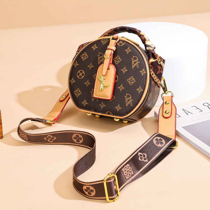 

Wholesale factory ladies brand leathers shoulder bags sweet cute cartoon round bag classic printing retro handbag street personality contrast leather backpack, Coffee2-2045