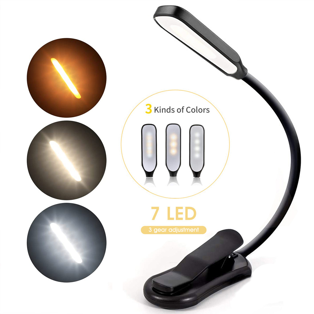

Rechargeable Book Lights Mini 7 LED Reading Light 3-Level Warm Cool White Flexible Easy Clip Lamp Read Night Lamps in Bed