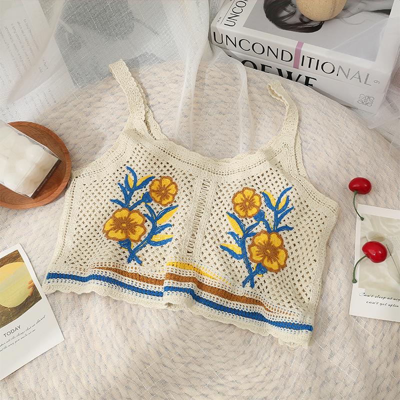 

Women's Tanks & Camis Heliar Spring Summer Embroidered Condole Belt All-Match Tops Hong Kong Style Retro Hollow Out Perspective Slim Top Wom, White