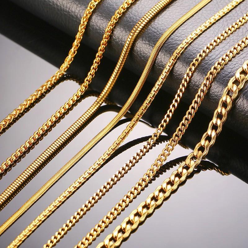 

Chains 3-6MM MEN NECKLACE GOLD TONE SNAKE CHAIN MIAMI CUBA LINK WITH ROUND BOX AND WHEAT STAINLESS STEEL CHOKER JEWELRY 24-27IN