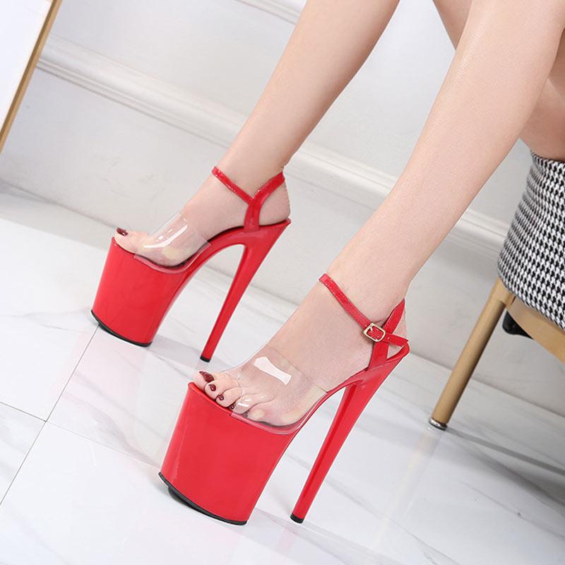 

Sandals Women Platform Model T Stage Shows Sexy Transparent Ultra High Heels 20CM Waterproof Sandale Female Pole Dancing Shoes, Purple