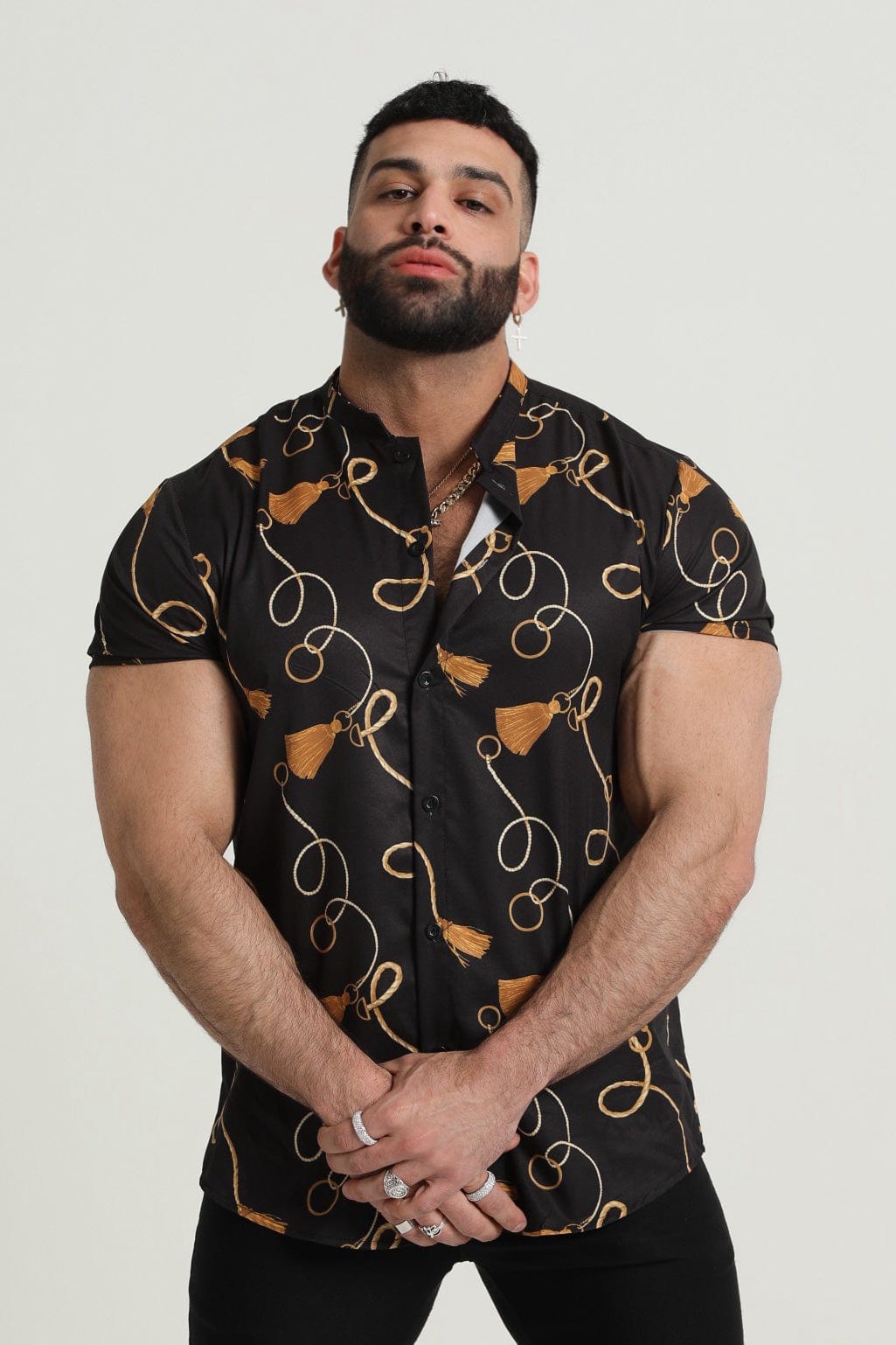 

Men's Hawaiian Casual Shirts Beach Men Summer Vacation Shirt For Letter Chain Leopard Printed Button Down, #a