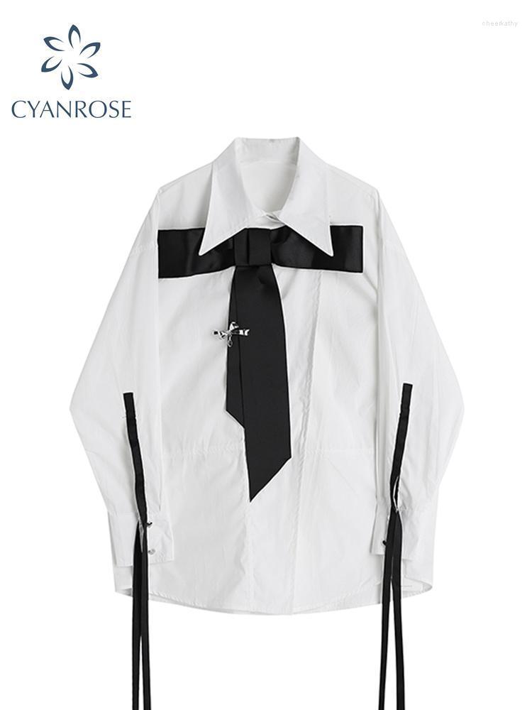 

Women's Blouses & Shirts Women's White Bow Shirt Chic Turn-down Collar Spring Female Long Sleeve Loose Casual Fashion Vintage Blouse Top