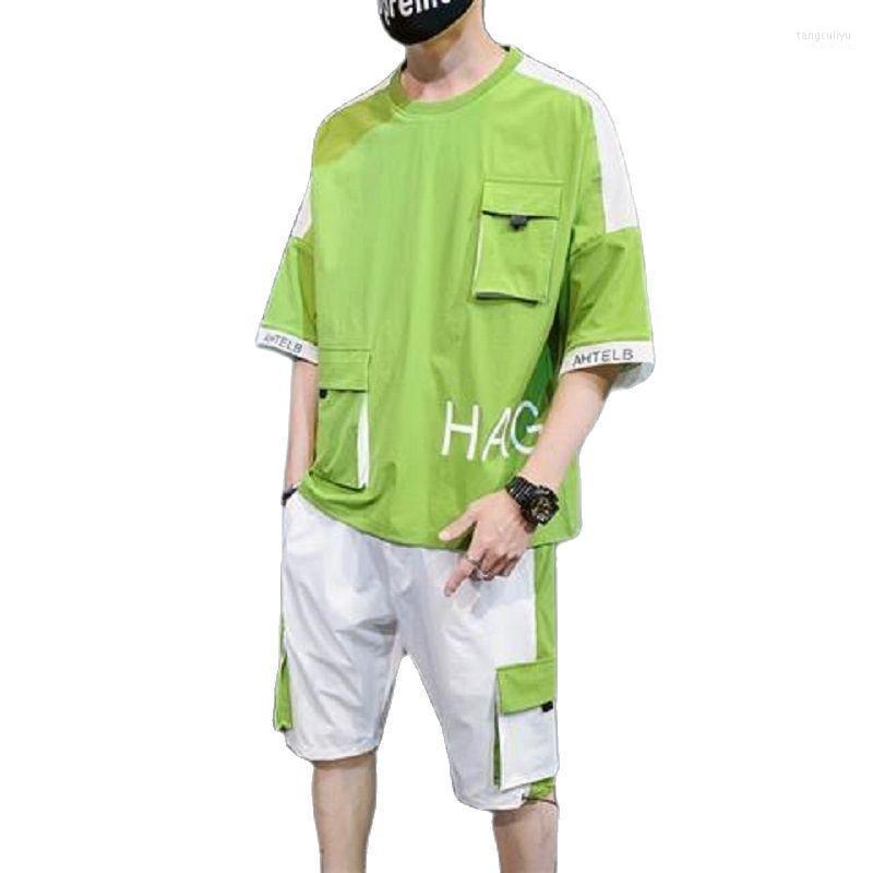 

Women' Tracksuits Tracksuit Women Fashion 2022 Men' T-Shirt Summer Casual Suit Sports Tooling Short Sleeve Hip Hop Two Piece Set, Green suit