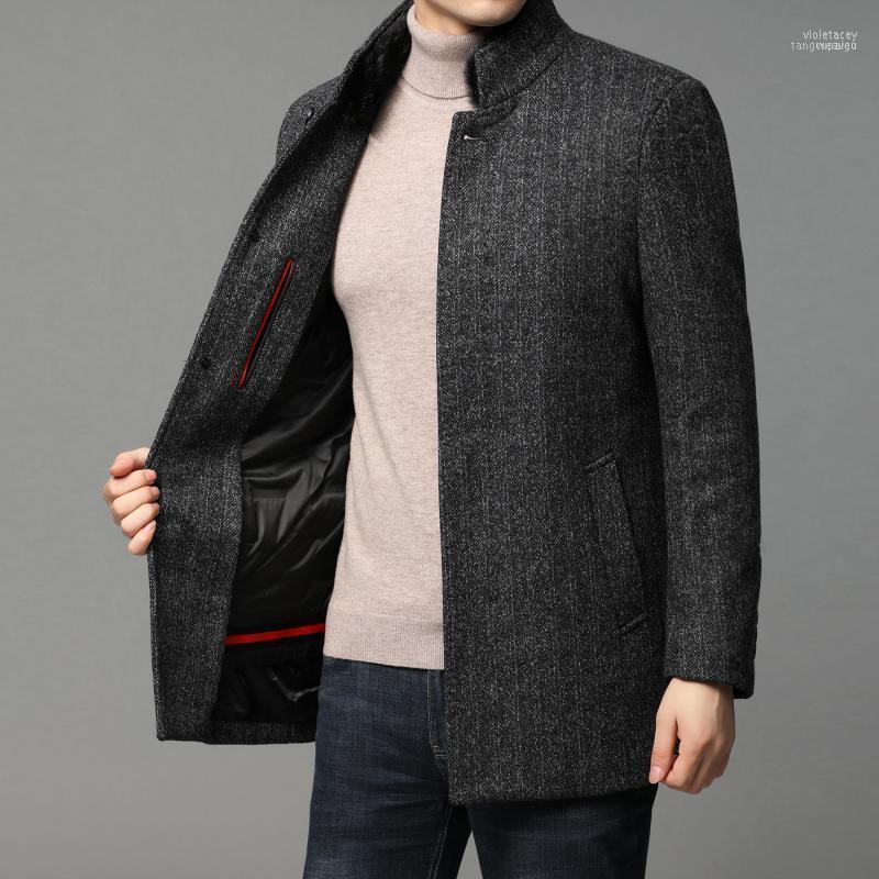 

Men's Wool & Blends Winter Coat Middle Aged Casual Down Inner Liner Thickened Warm Medium Length Woollen Man1 Viol22, Gray