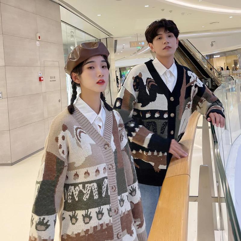 

Men's Sweaters Oversized Vintage Cardigan Japanese Harajuku Cartoon Hop Knitted Hip Loose Sweater Tops Streetwear N0z4Men's, Black