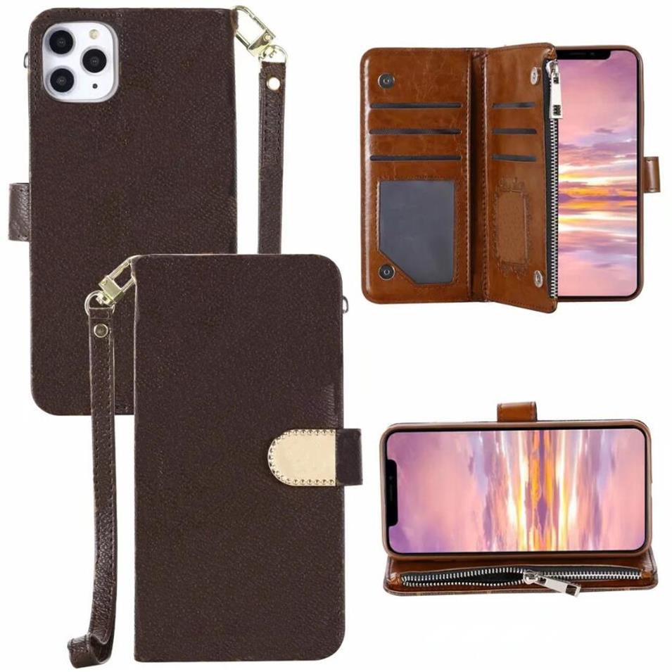 

Fashion designer phone cases for iPhone 12 13 Pro max 11 11Pro XR XS MAX shell leather Multi-function card package storage wallet 267T, Brown big flower