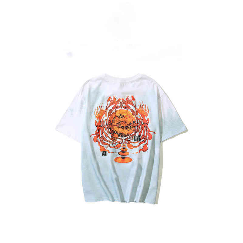 

Travis joint hip hop half sve Music Ftival trendy T-shirt cact European and American high street short sve, Tie dyed white 3230