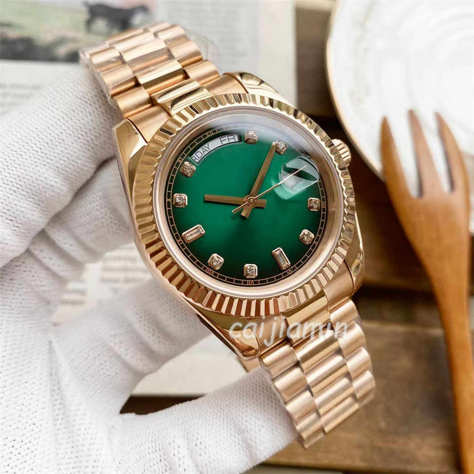 

caijiamin - Automatic Mechanical Mens Watch 41mm Diamond Watches all rose gold full Stainless Steel 2813 Movement fashion green dial wristWatch, Tool