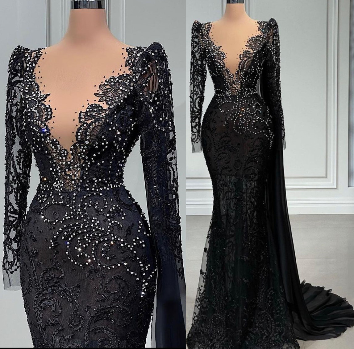 

2022 Plus Size Arabic Aso Ebi Black Mermaid Luxurious Prom Dresses Beaded Crystals Evening Formal Party Second Reception Birthday Engagement Gowns Dress ZZ22, Same as picture