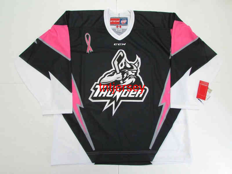 

rare STITCHED CUSTOM STOCKTON THUNDER BREAST CANCER AWARENESS PINK CCM ECHL Hockey Jersey Add Any Name Number Men Youth Women -5XL, Black