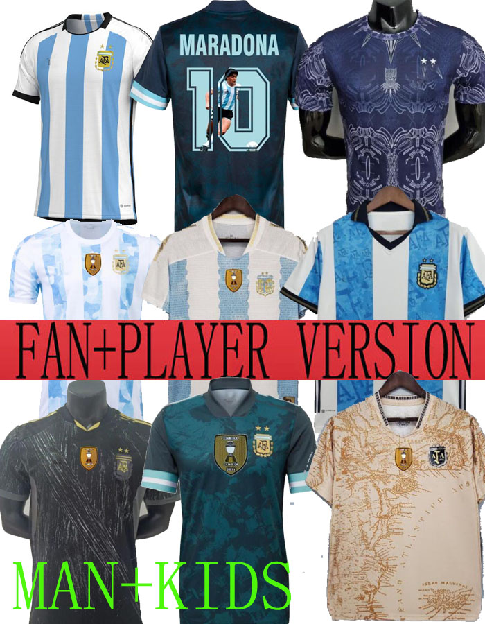 

2022 Player Fans Version Argentina Soccer Jersey 22 23 Copa America champions special Football Shirts 2023 DYBALA LO CELSO National Team MARADONA Men Kids uniforms, 2022 home man 1