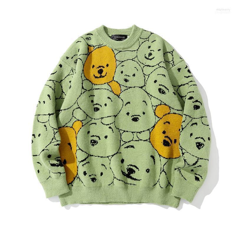 

Men's Sweaters Funny Cartoon Anime Bear Knitted Pullover Jumper Streetwear Winter Hip Hop Casual Long Sleeve O-neck Sweater Men Tops1 Mari22, Khaki