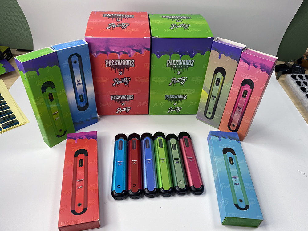 

New arrival packwoods x runtz electronic cigarette kit single empty disposable vape pen 2ml pod cart 350mah rechargeable battery thick oil vaporizer with box custom