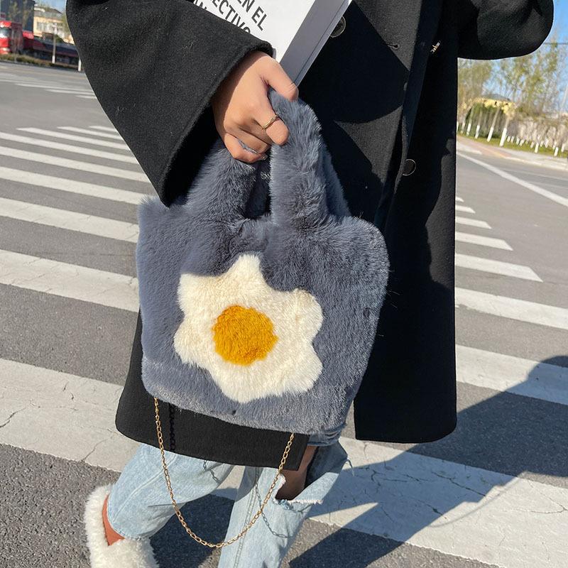 

Evening Bags Plush Handbag Women's Fashion Hand-held Wool Bag Versatile Shoulder Large Capacity Tote BagEvening, 05