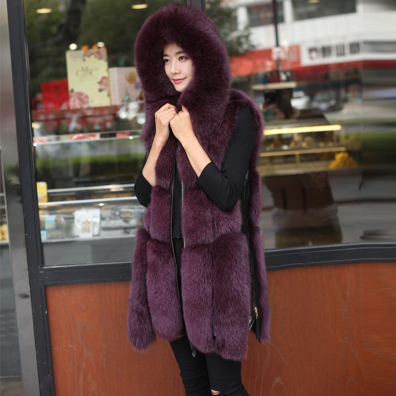 

Women' Vests 2022 Autumn Winter Imitation Fur Vest Jacket Wild Haining Slim Fashion Hooded Stitching Female B5 Stra22, Gray